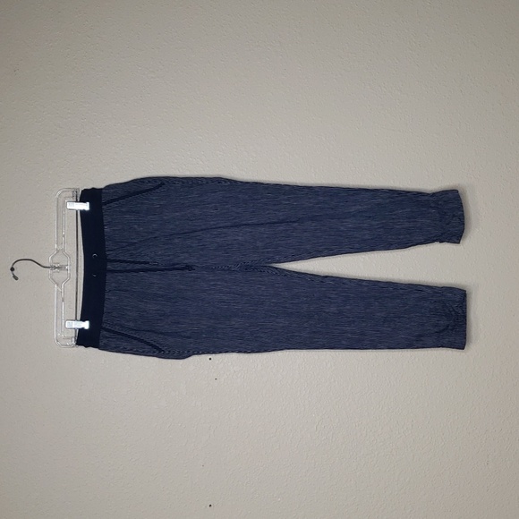 Athleta Pants - Athleta Navy Blue Elastic Waist Drawstring Linen Cuff Pinstripe Ankle Bali Pants